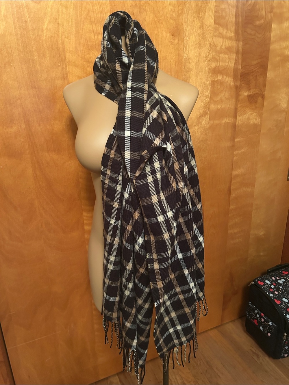 J.Crew Plaid Fringe Scarf in Black, Cream & Brown